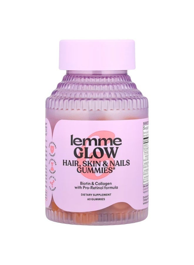 Lemme, Glow, Hair, Skin & Nails Gummies, Peach, 60 Gummies - Image 1